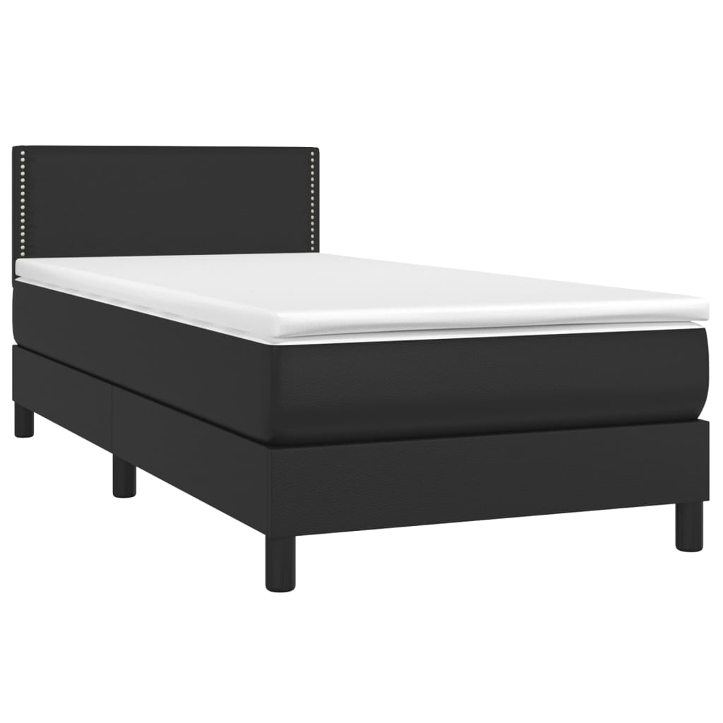 vidaXL Κρεβάτι Boxspring με Στρώμα & LED Μαύρο 90x200 εκ. Συνθ. Δέρμα