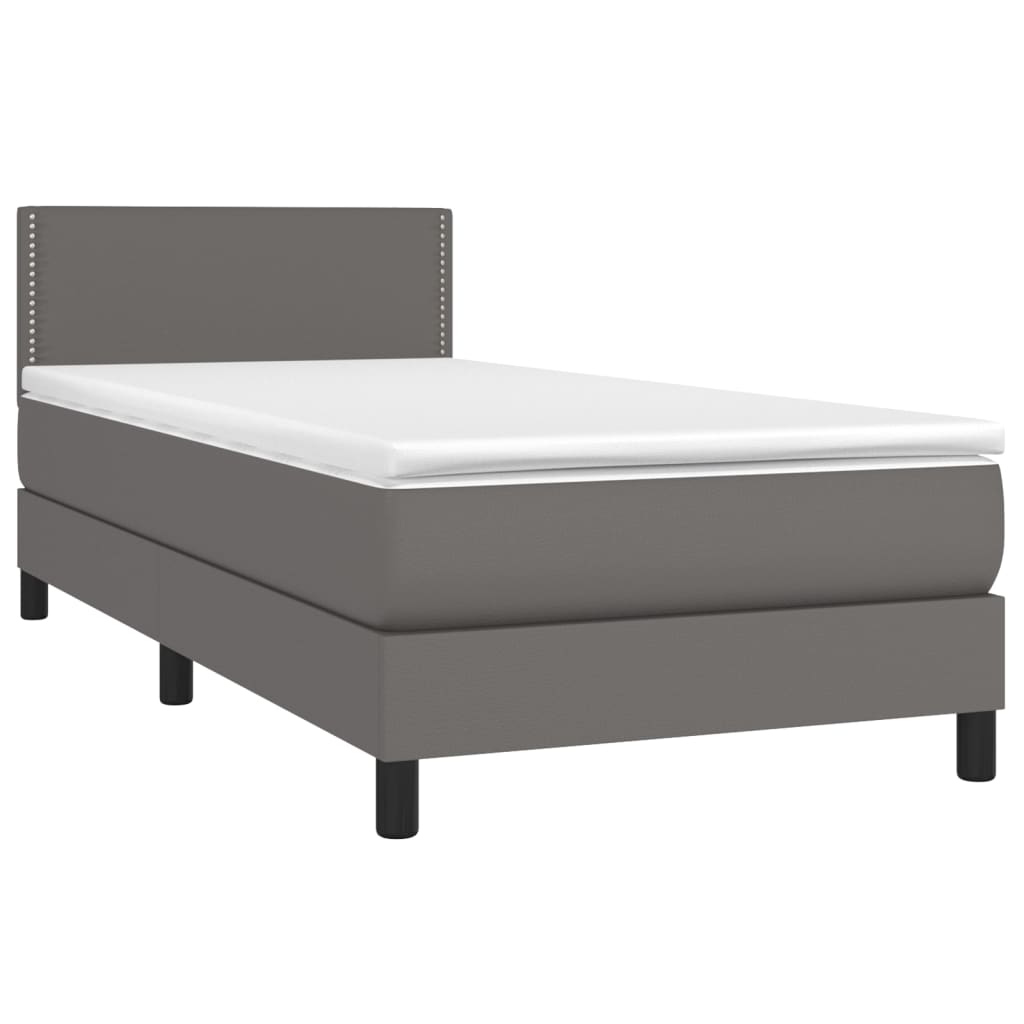vidaXL Κρεβάτι Boxspring με Στρώμα & LED Γκρι 100x200 εκ. Συνθ. Δέρμα