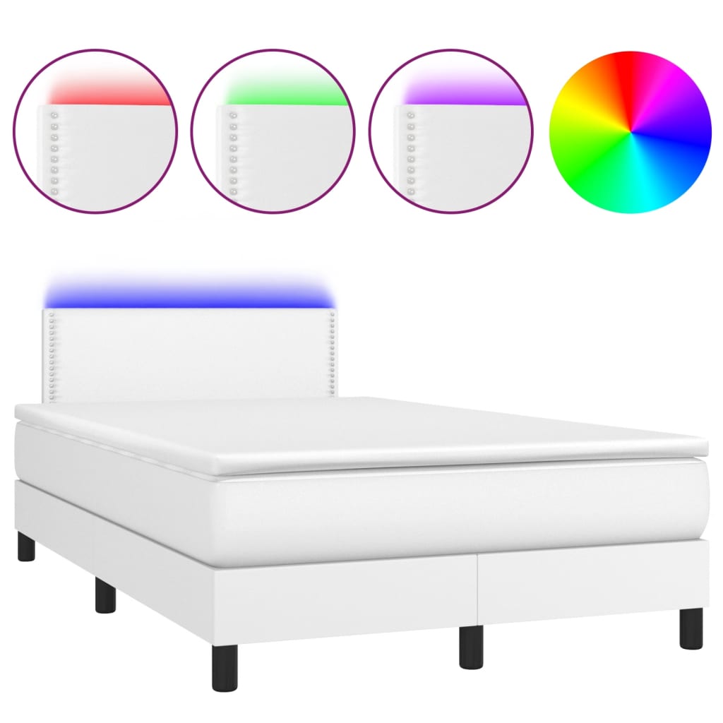 vidaXL Κρεβάτι Boxspring με Στρώμα & LED Λευκό 120x200 εκ. Συνθ. Δέρμα