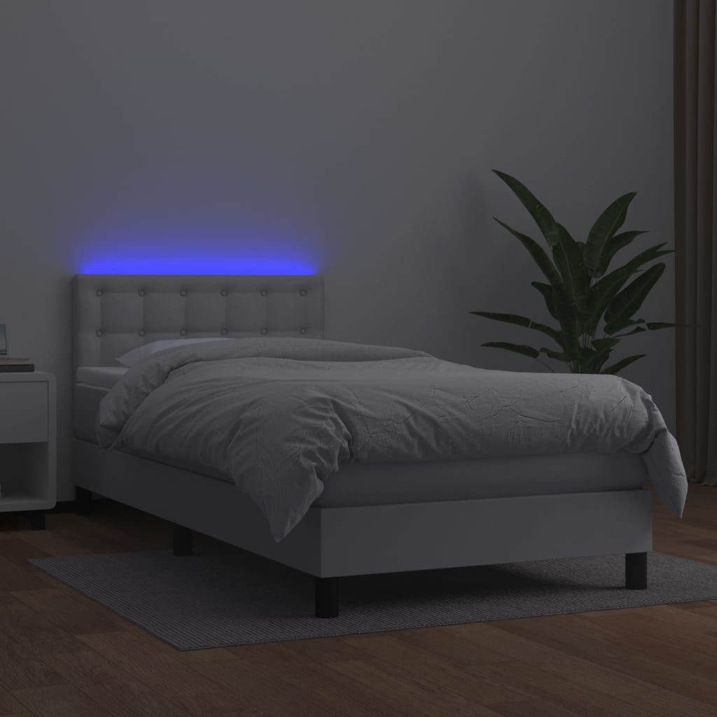 vidaXL Κρεβάτι Boxspring με Στρώμα & LED Λευκό 80x200 εκ. Συνθ. Δέρμα