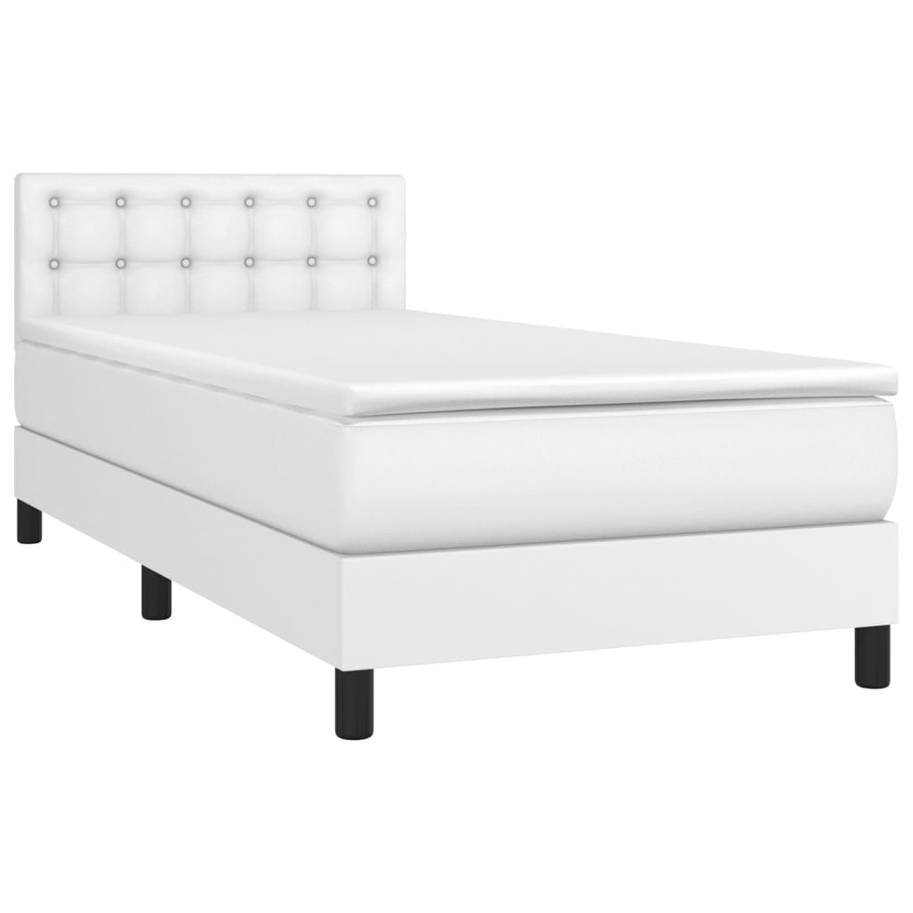 vidaXL Κρεβάτι Boxspring με Στρώμα & LED Λευκό 90x190 εκ. Συνθ. Δέρμα