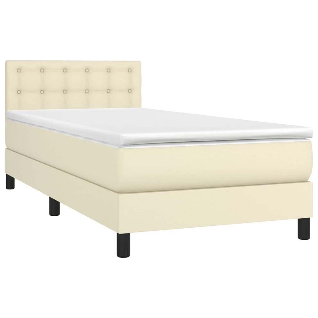 vidaXL Κρεβάτι Boxspring με Στρώμα & LED Κρεμ 90x190 εκ. Συνθ. Δέρμα