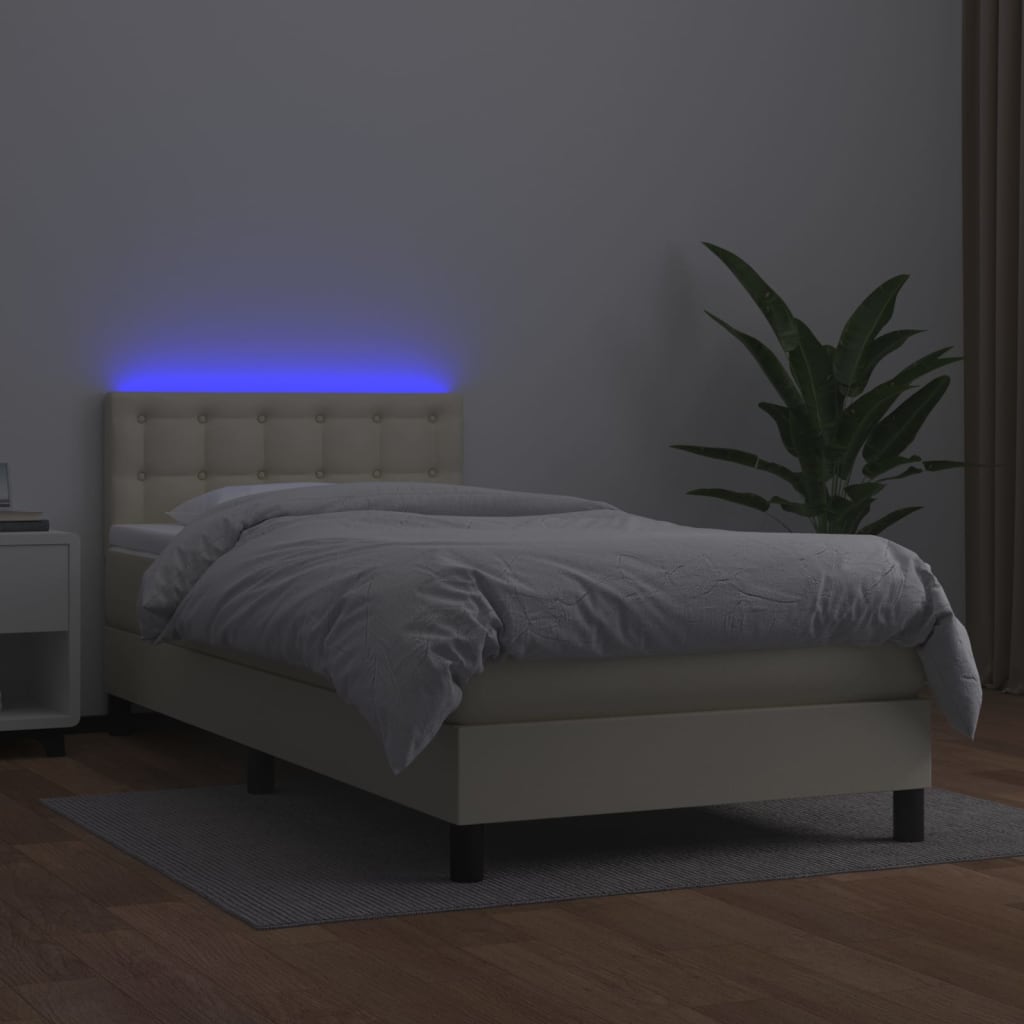 vidaXL Κρεβάτι Boxspring με Στρώμα & LED Κρεμ 90x190 εκ. Συνθ. Δέρμα