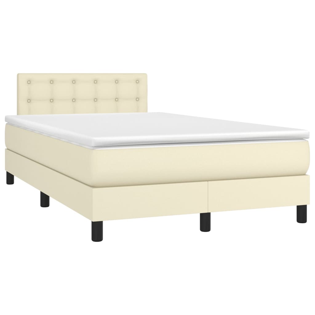 vidaXL Κρεβάτι Boxspring με Στρώμα & LED Κρεμ 120x200 εκ. Συνθ. Δέρμα