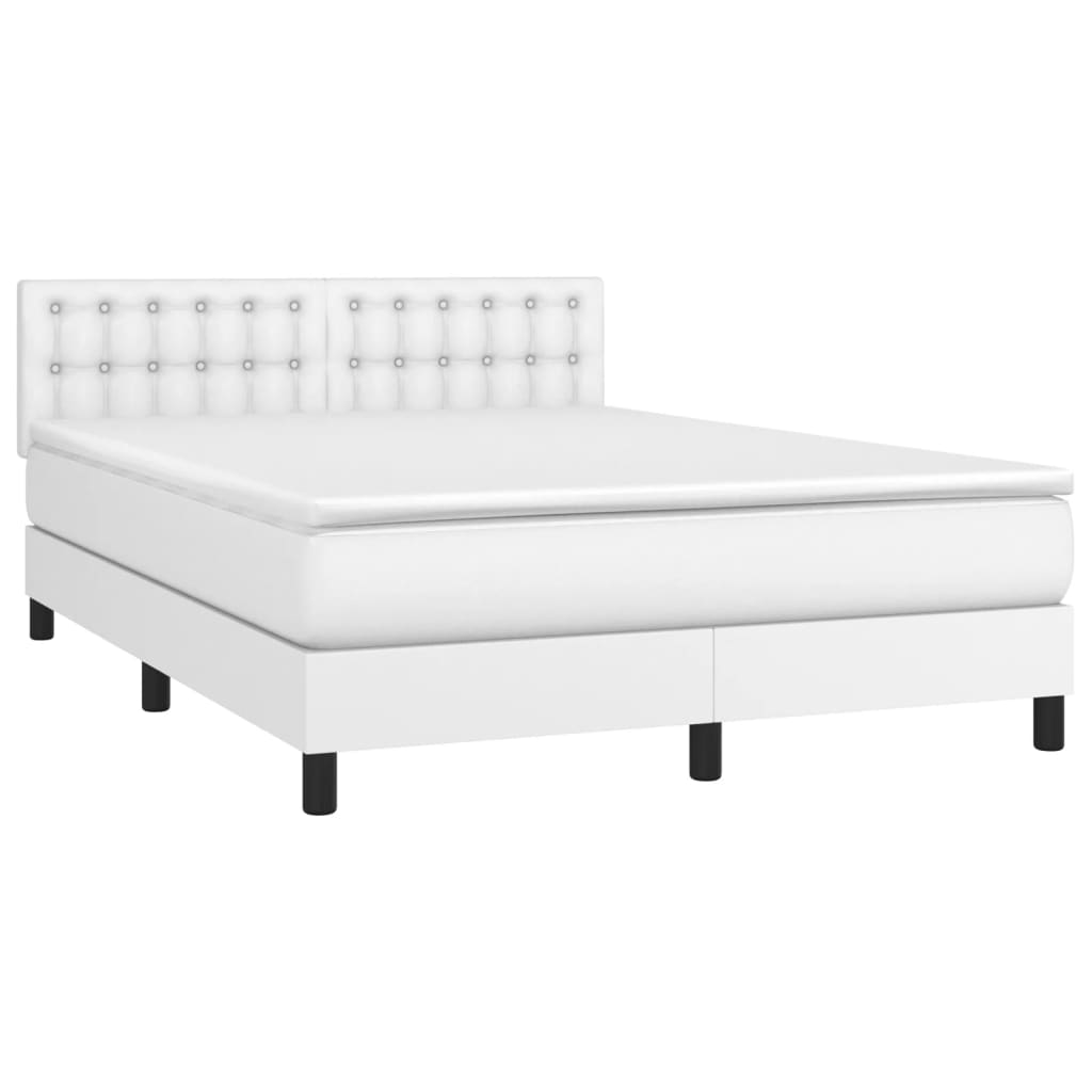 vidaXL Κρεβάτι Boxspring με Στρώμα & LED Λευκό 140x190 εκ. Συνθ. Δέρμα