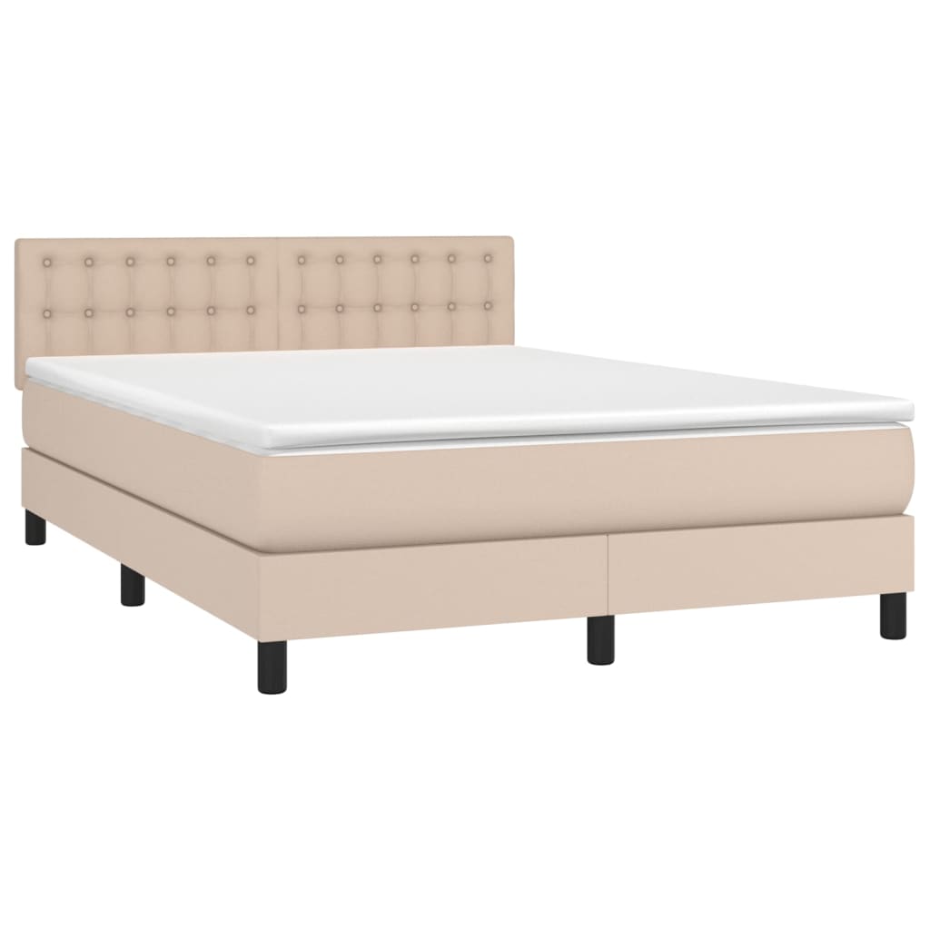 vidaXL Κρεβάτι Boxspring Στρώμα&LED Καπουτσίνο 140x200 εκ. Συνθ. Δέρμα