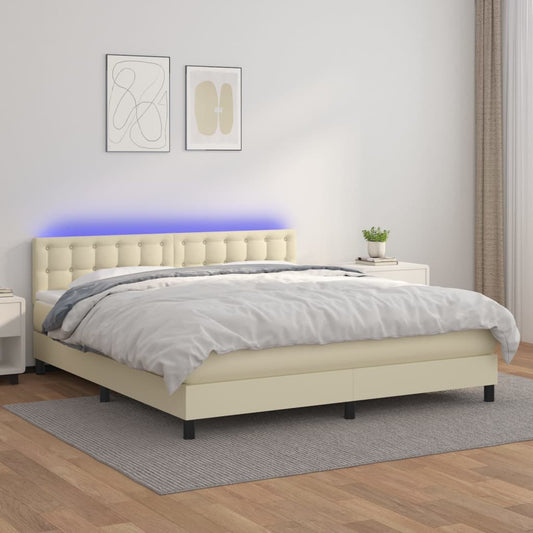 vidaXL Κρεβάτι Boxspring με Στρώμα & LED Κρεμ 160x200 εκ. Συνθ. Δέρμα
