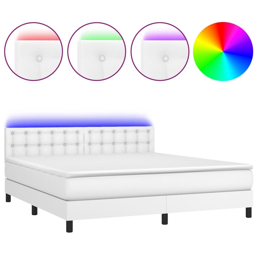 vidaXL Κρεβάτι Boxspring με Στρώμα & LED Λευκό 180x200 εκ. Συνθ. Δέρμα