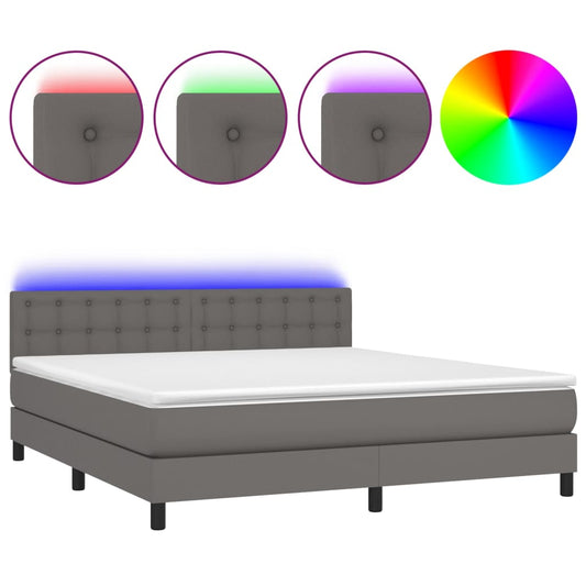 vidaXL Κρεβάτι Boxspring με Στρώμα & LED Γκρι 180x200 εκ. Συνθ. Δέρμα