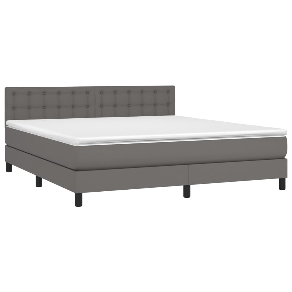 vidaXL Κρεβάτι Boxspring με Στρώμα & LED Γκρι 180x200 εκ. Συνθ. Δέρμα