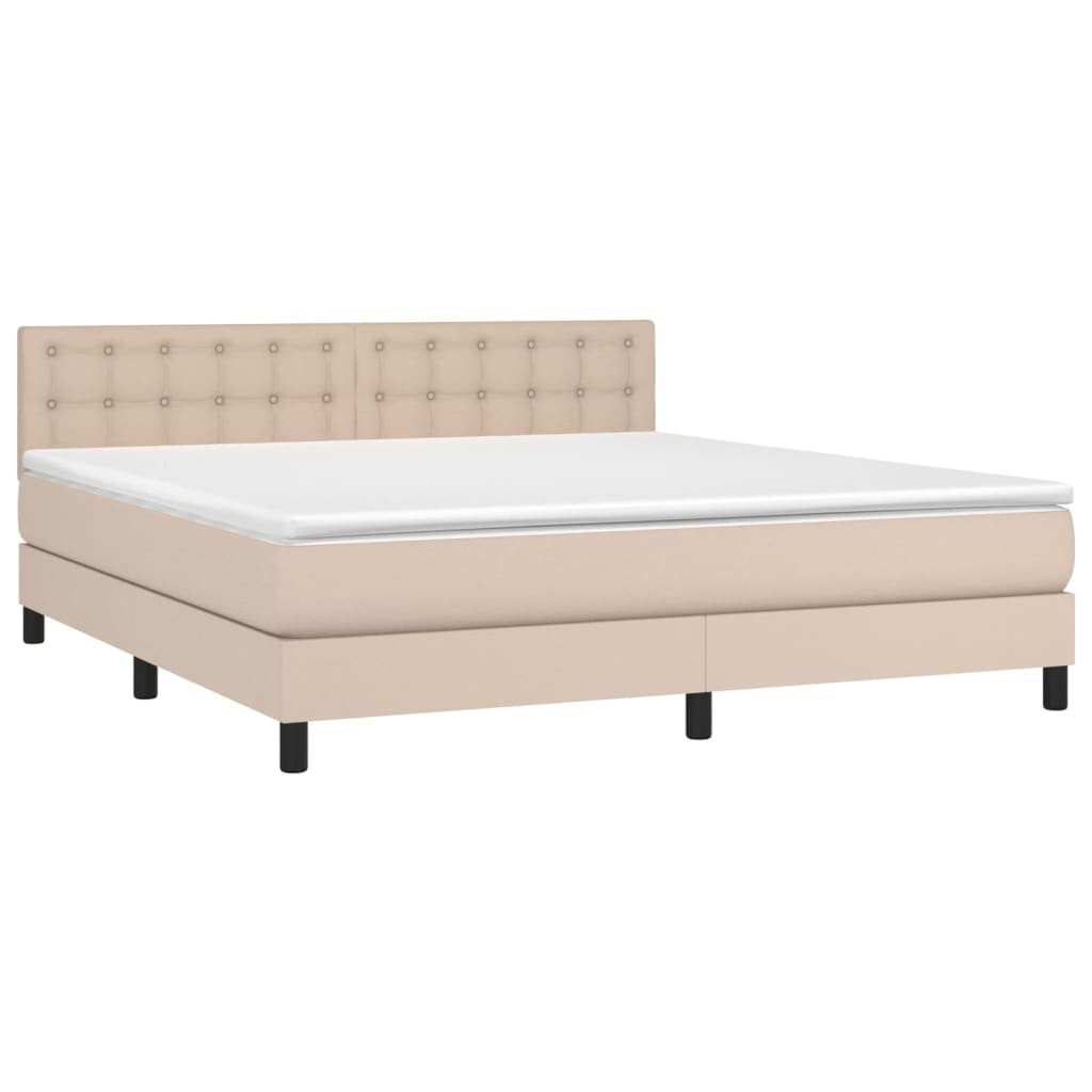 vidaXL Κρεβάτι Boxspring Στρώμα&LED Καπουτσίνο 180x200 εκ. Συνθ. Δέρμα