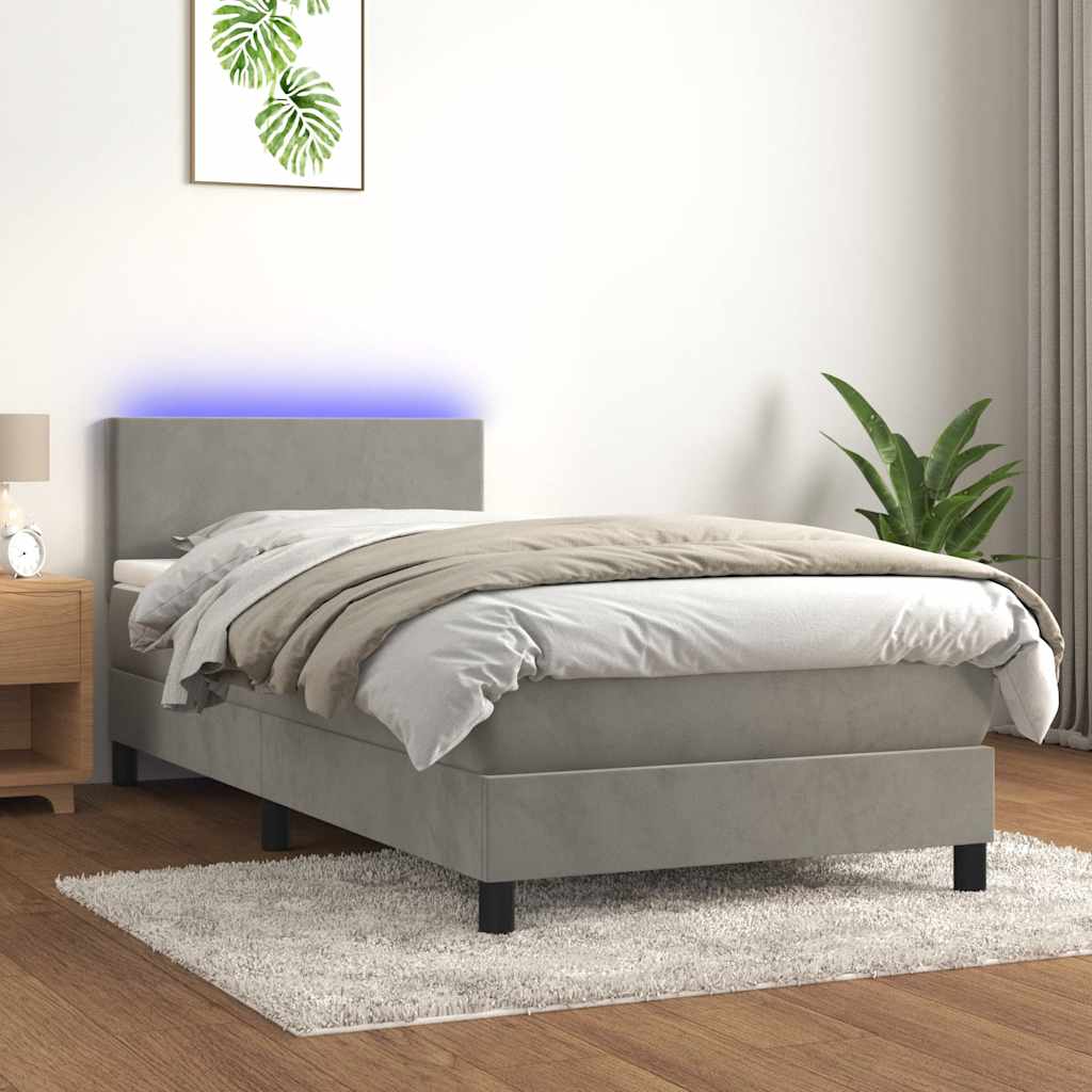 vidaXL Κρεβάτι Boxspring με Στρώμα & LED Αν.Γκρι 80x200 εκ. Βελούδινο