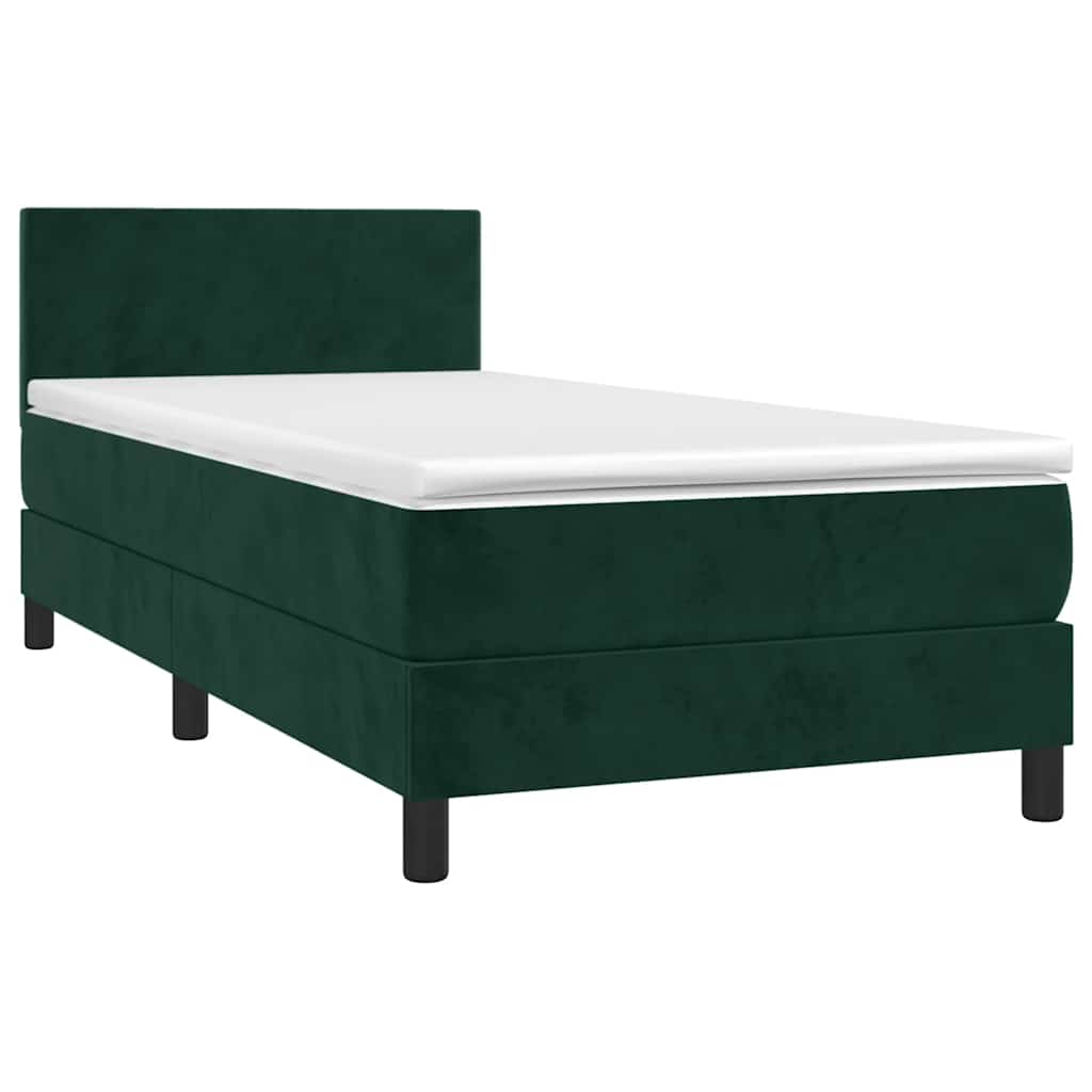 vidaXL Κρεβάτι Boxspring με Στρώμα & LED Σκ. Πράσινο 80x200 εκ Βελούδο