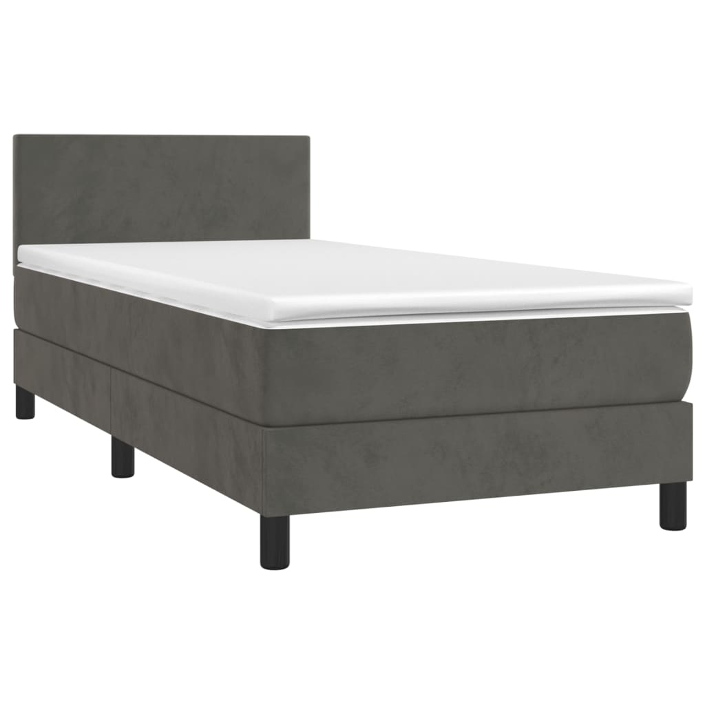 vidaXL Κρεβάτι Boxspring με Στρώμα & LED Σκ. Γκρι 90x200 εκ. Βελούδινο
