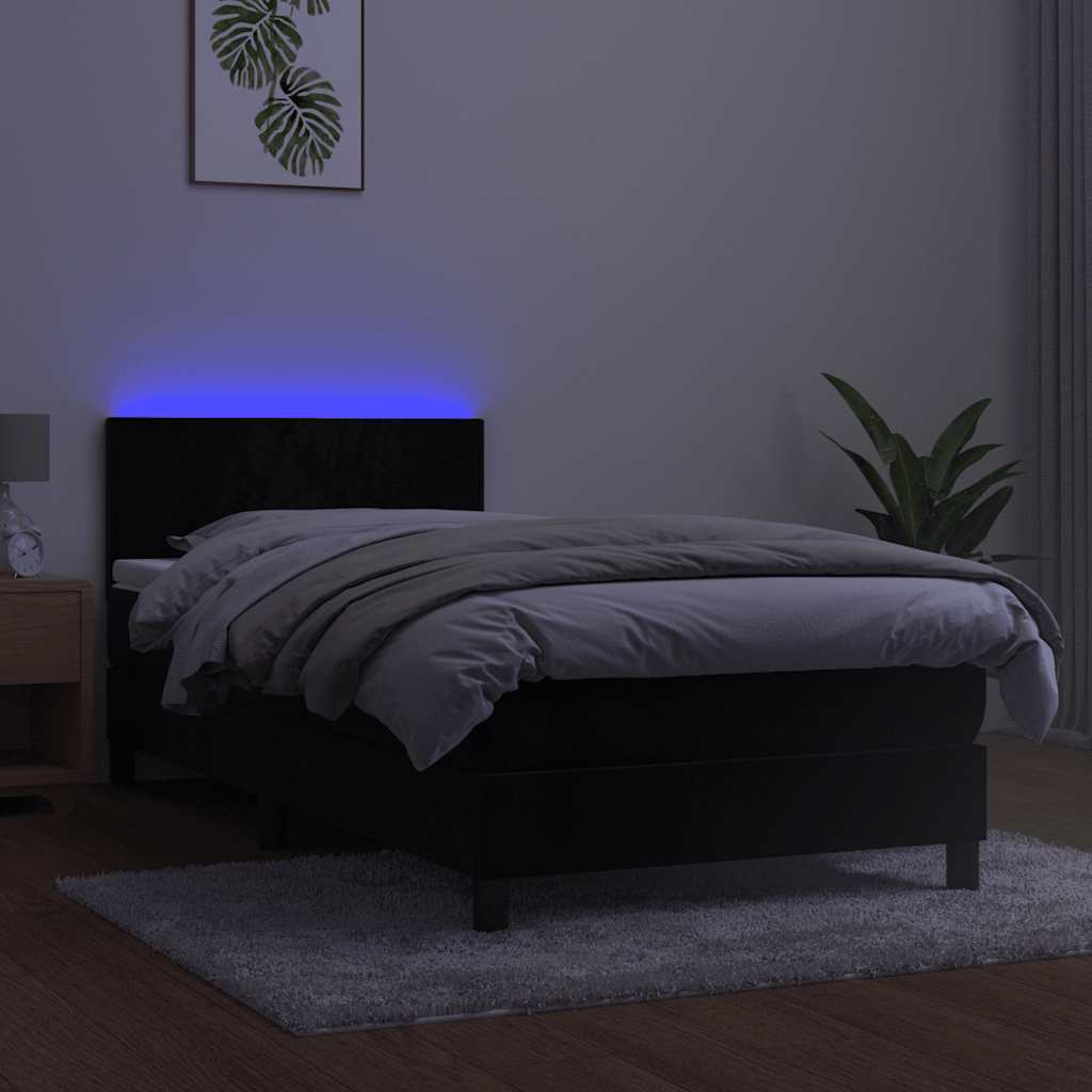 vidaXL Κρεβάτι Boxspring με Στρώμα & LED Μαύρο 90x200 εκ. Βελούδινο