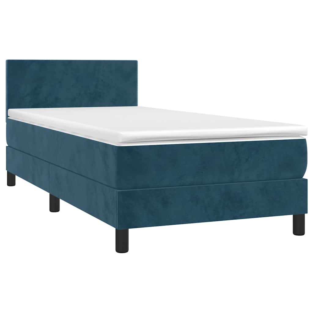 vidaXL Κρεβάτι Boxspring με Στρώμα & LED Σκ. Μπλε 90x200 εκ. Βελούδινο