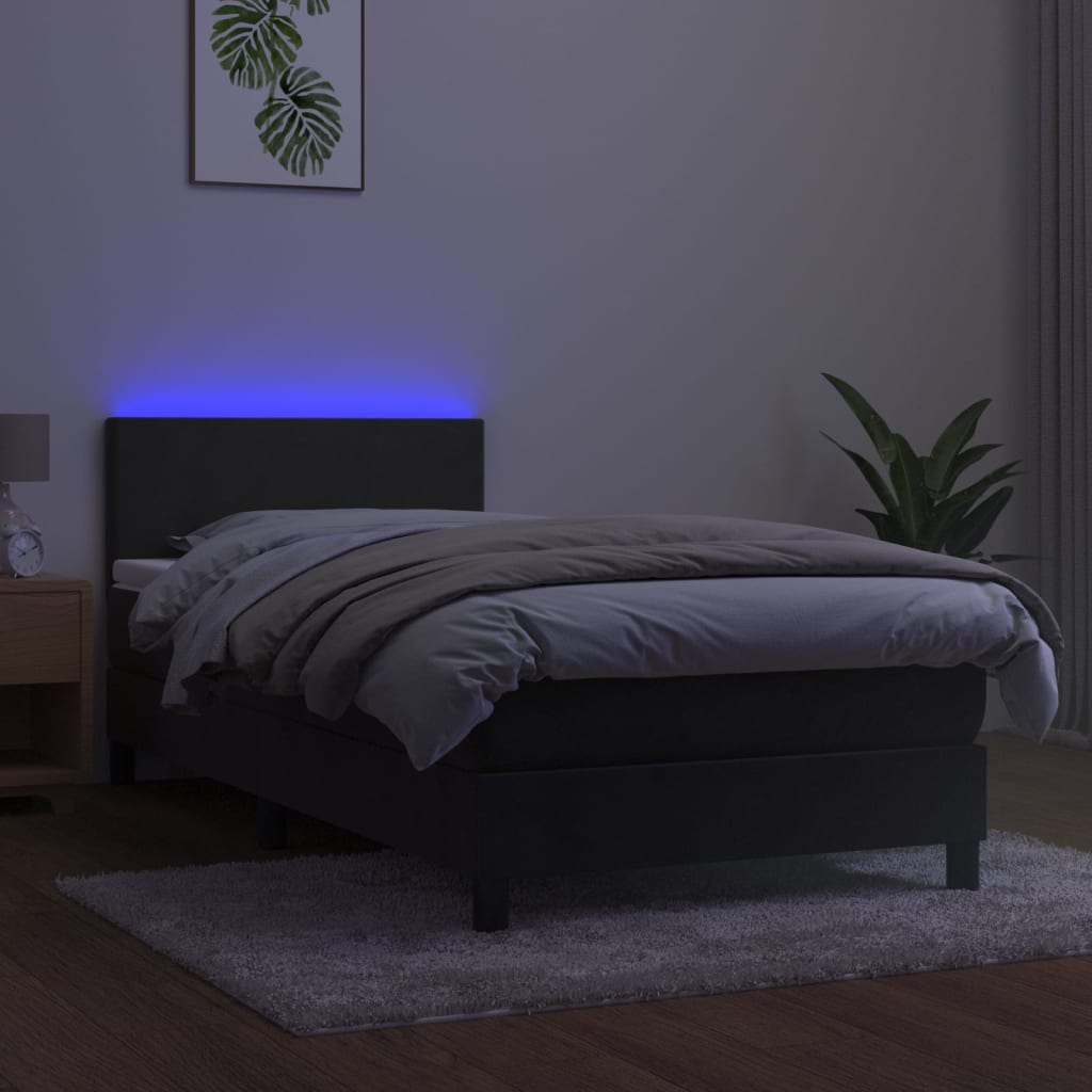 vidaXL Κρεβάτι Boxspring με Στρώμα & LED Σκ. Γκρι 100x200εκ. Βελούδινο