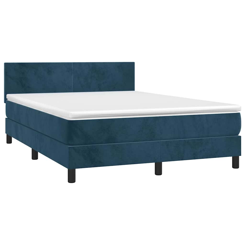 vidaXL Κρεβάτι Boxspring με Στρώμα & LED Σκ. Μπλε 140x190εκ. Βελούδινο