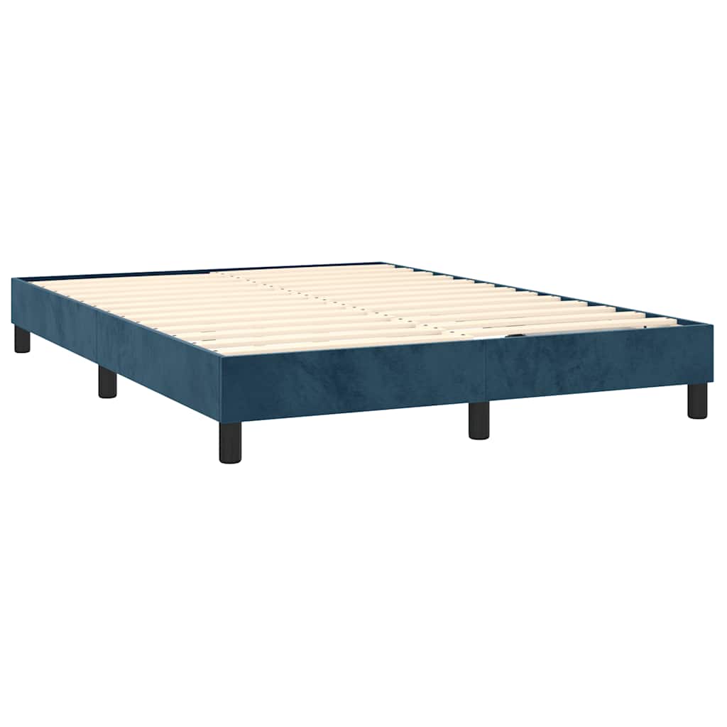 vidaXL Κρεβάτι Boxspring με Στρώμα & LED Σκ. Μπλε 140x200εκ. Βελούδινο
