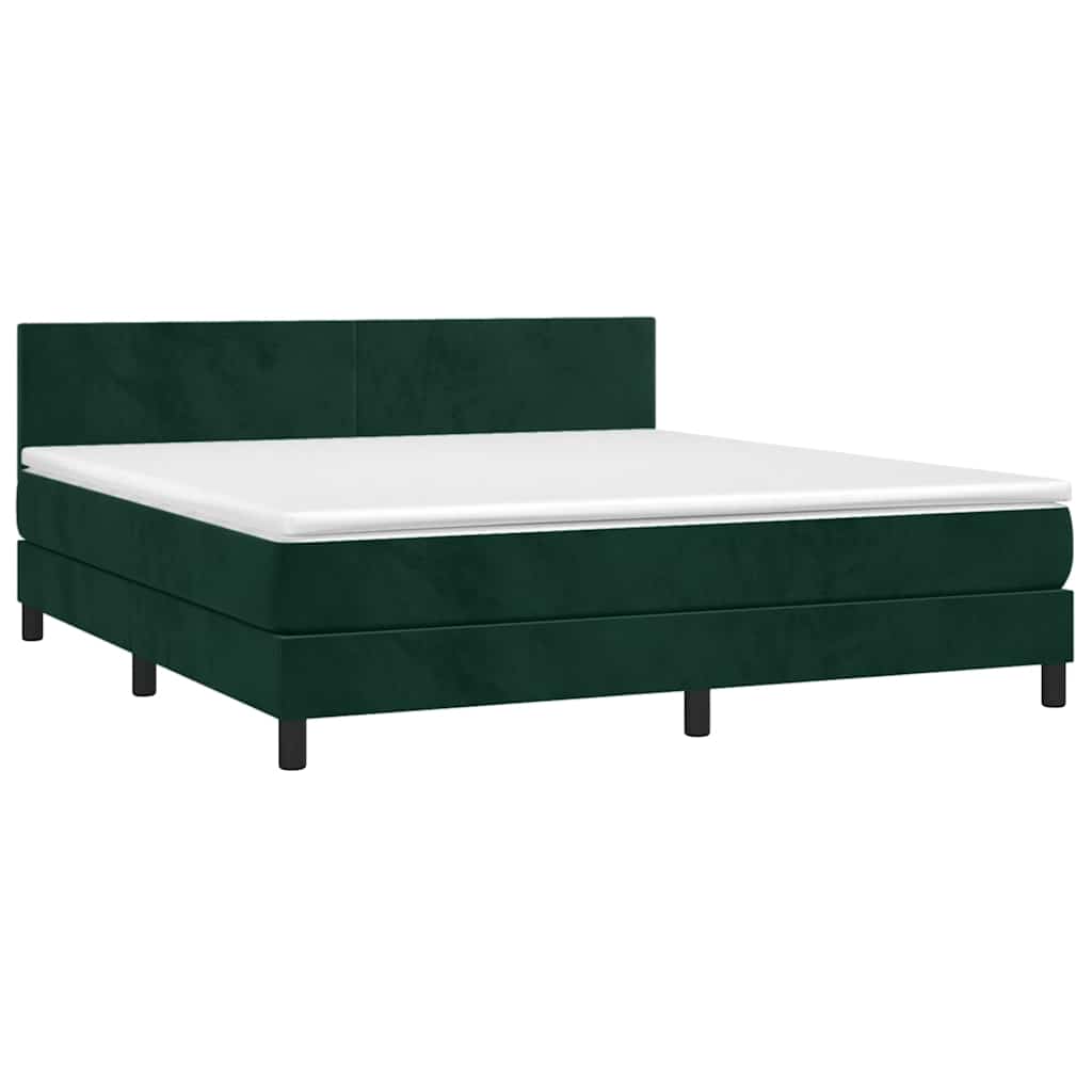 vidaXL Κρεβάτι Boxspring με Στρώμα & LED Σκ. Πράσινο 160x200εκ Βελούδο
