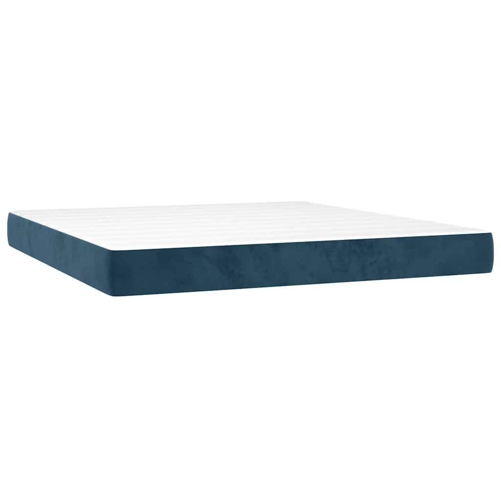 vidaXL Κρεβάτι Boxspring με Στρώμα & LED Σκ. Μπλε 160x200εκ. Βελούδινο