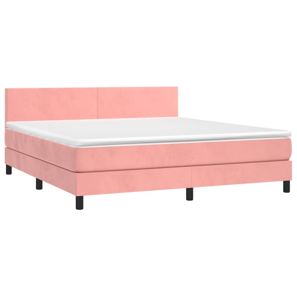 vidaXL Κρεβάτι Boxspring με Στρώμα & LED Ροζ 160x200 εκ. Βελούδινο