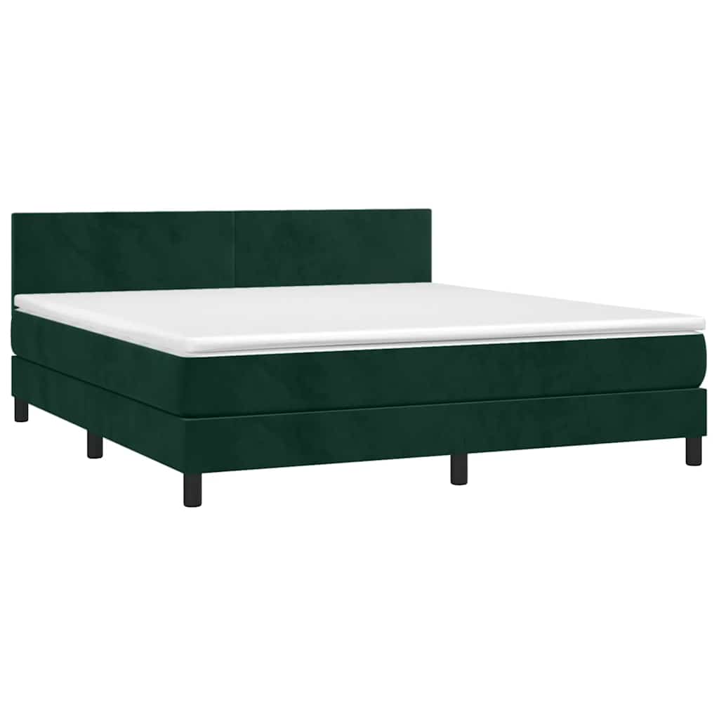 vidaXL Κρεβάτι Boxspring με Στρώμα & LED Σκ. Πράσινο 180x200εκ Βελούδο