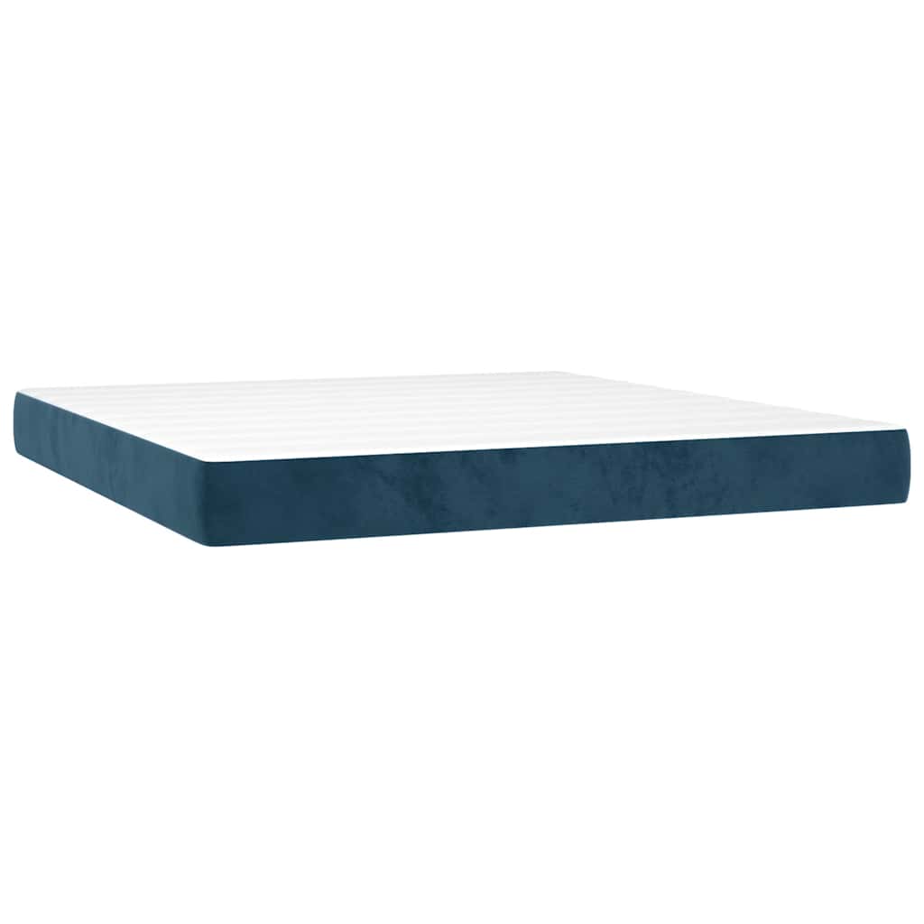 vidaXL Κρεβάτι Boxspring με Στρώμα & LED Σκ. Μπλε 180x200εκ. Βελούδινο