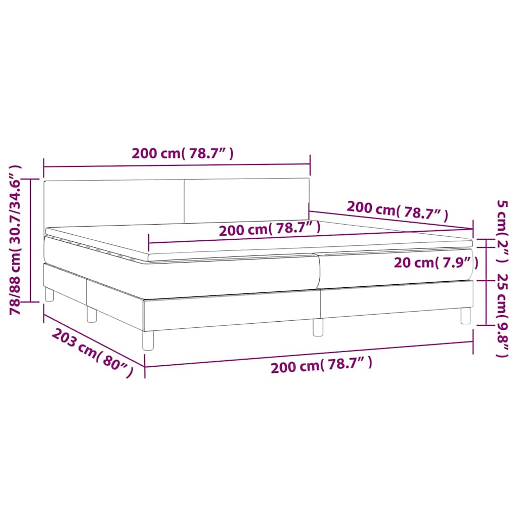vidaXL Κρεβάτι Boxspring με Στρώμα & LED Αν.Γκρι 200x200 εκ. Βελούδινο