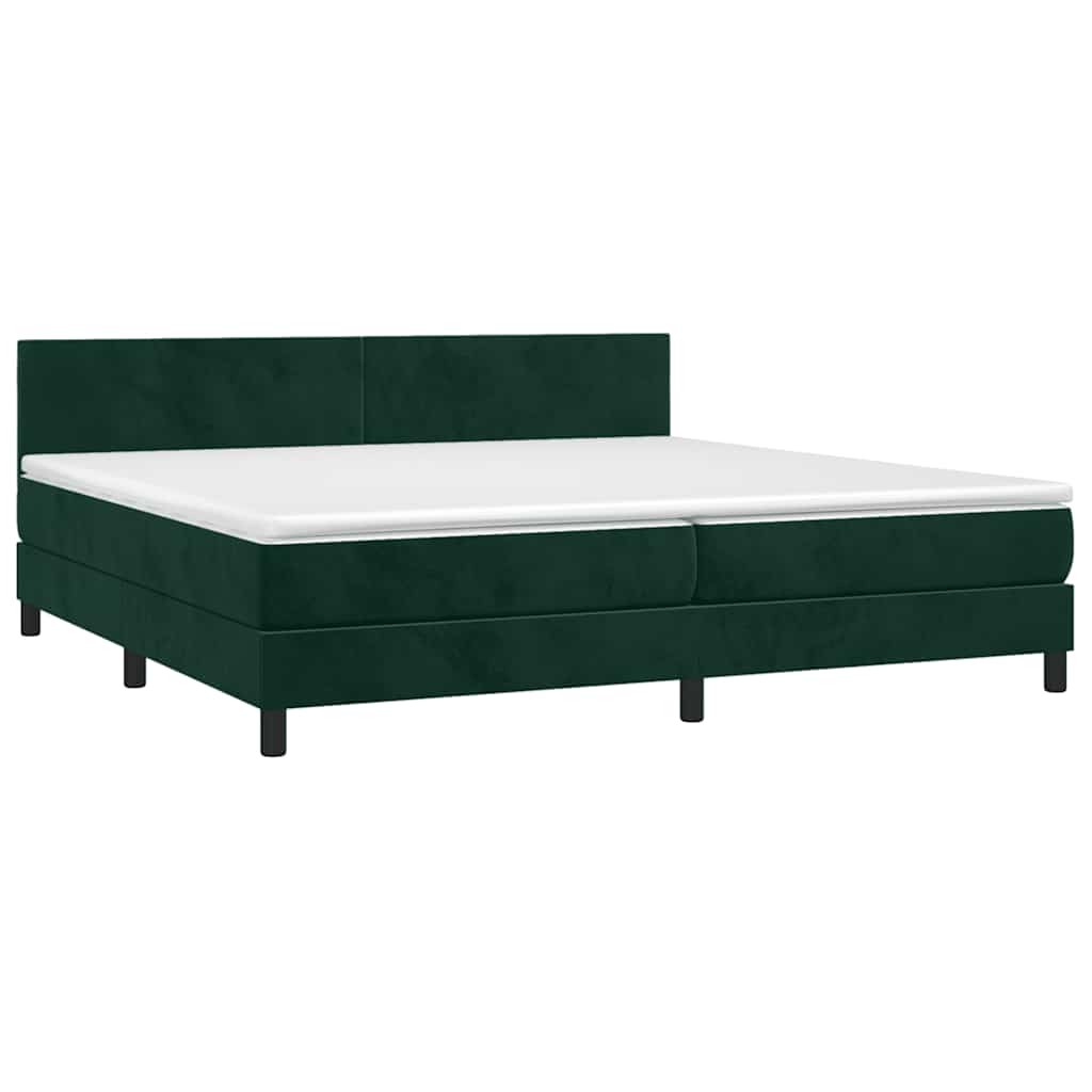 vidaXL Κρεβάτι Boxspring με Στρώμα & LED Σκ. Πράσινο 200x200εκ Βελούδο