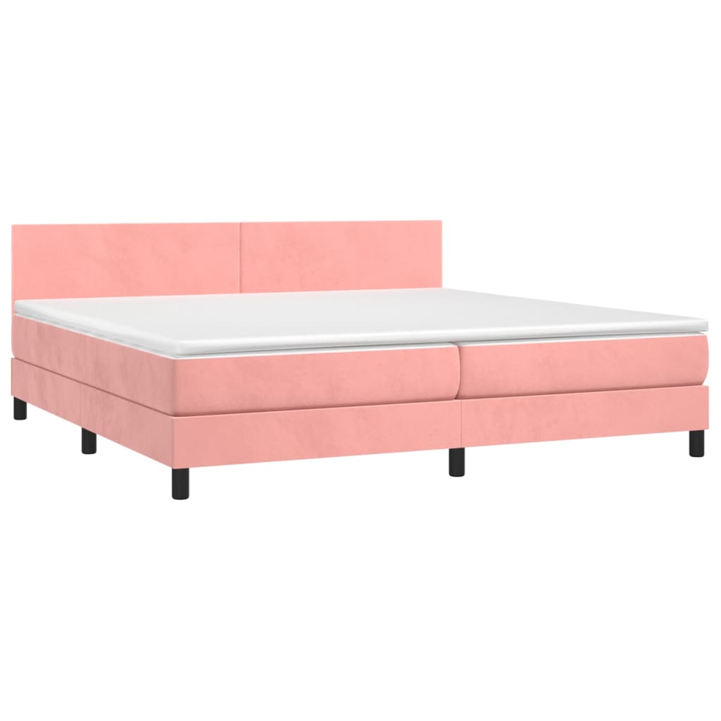 vidaXL Κρεβάτι Boxspring με Στρώμα & LED Ροζ 200x200 εκ. Βελούδινο
