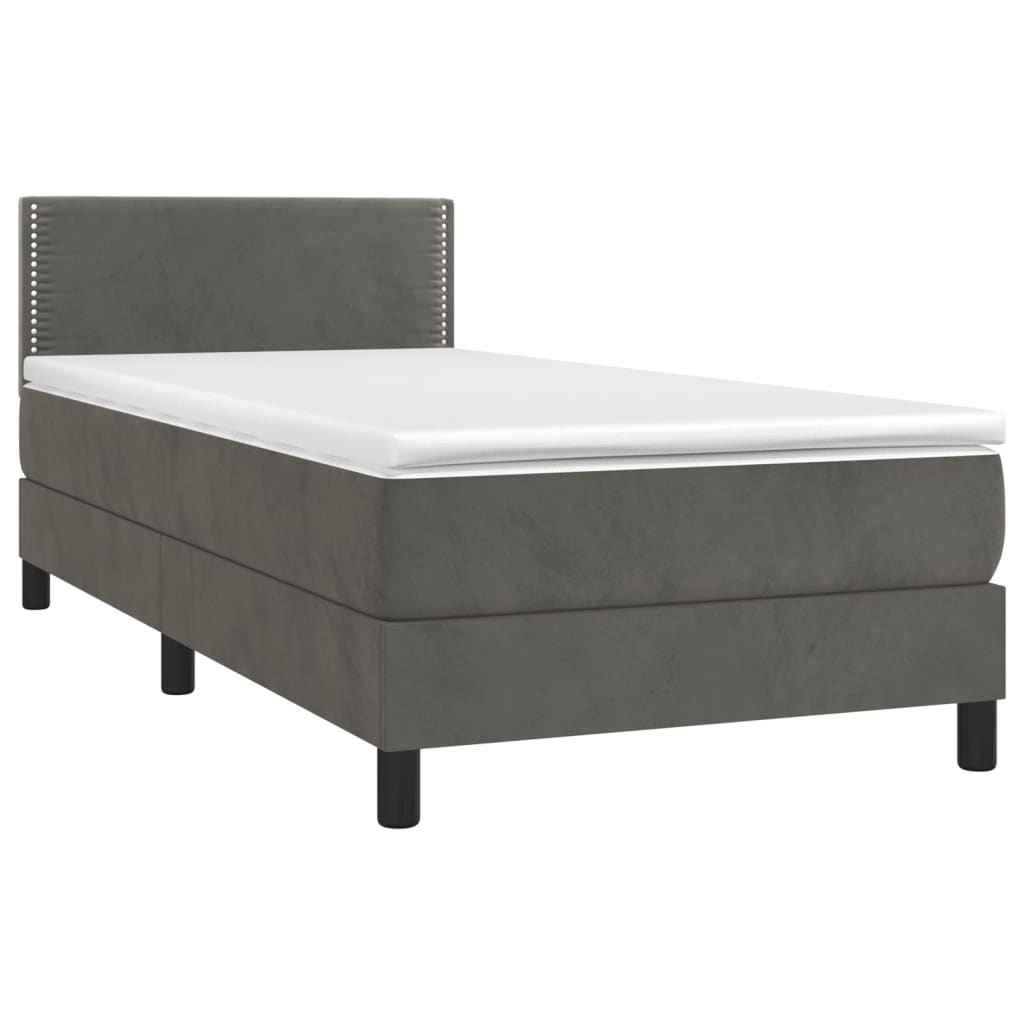 vidaXL Κρεβάτι Boxspring με Στρώμα & LED Σκ. Γκρι 90x200 εκ. Βελούδινο