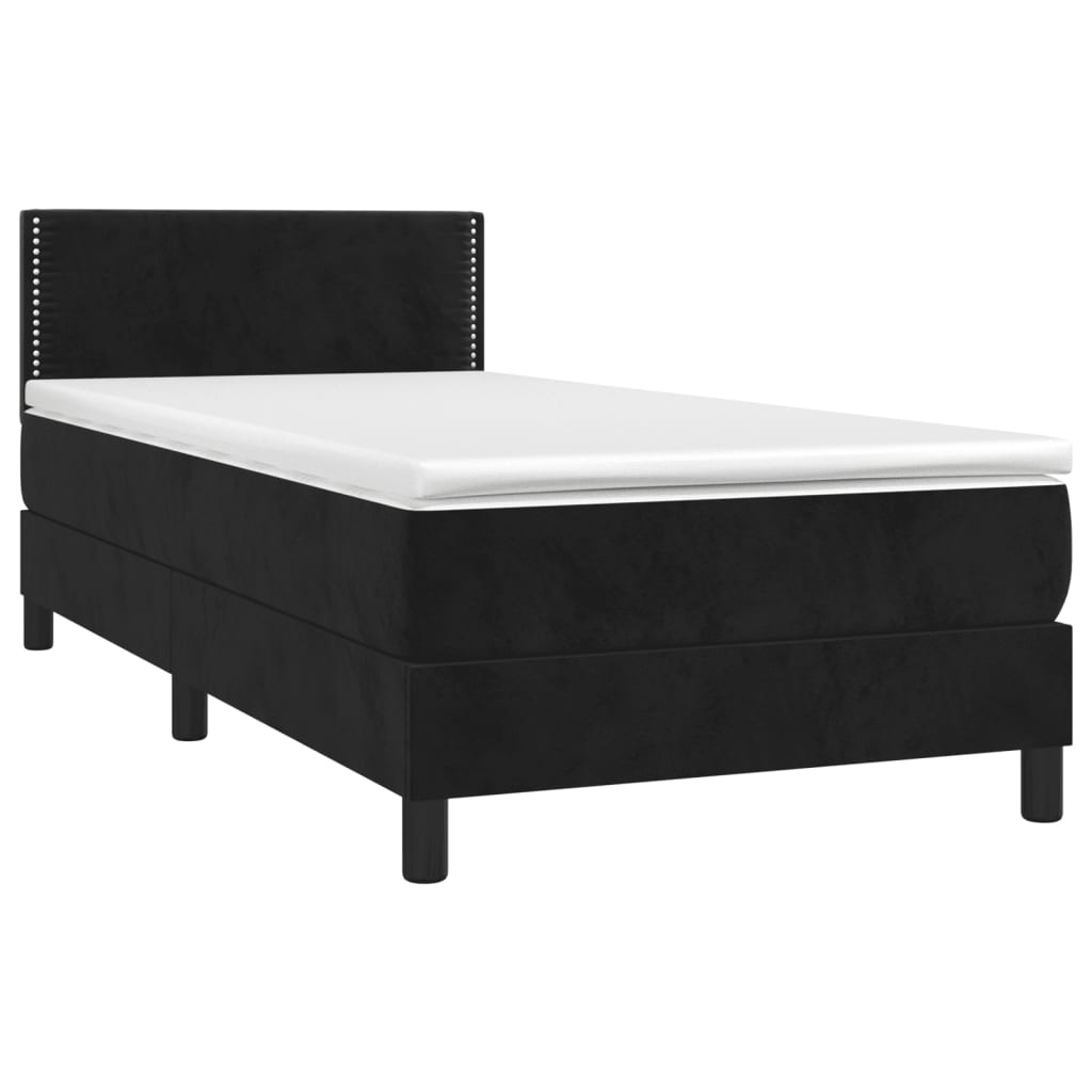 vidaXL Κρεβάτι Boxspring με Στρώμα & LED Μαύρο 90x200 εκ. Βελούδινο