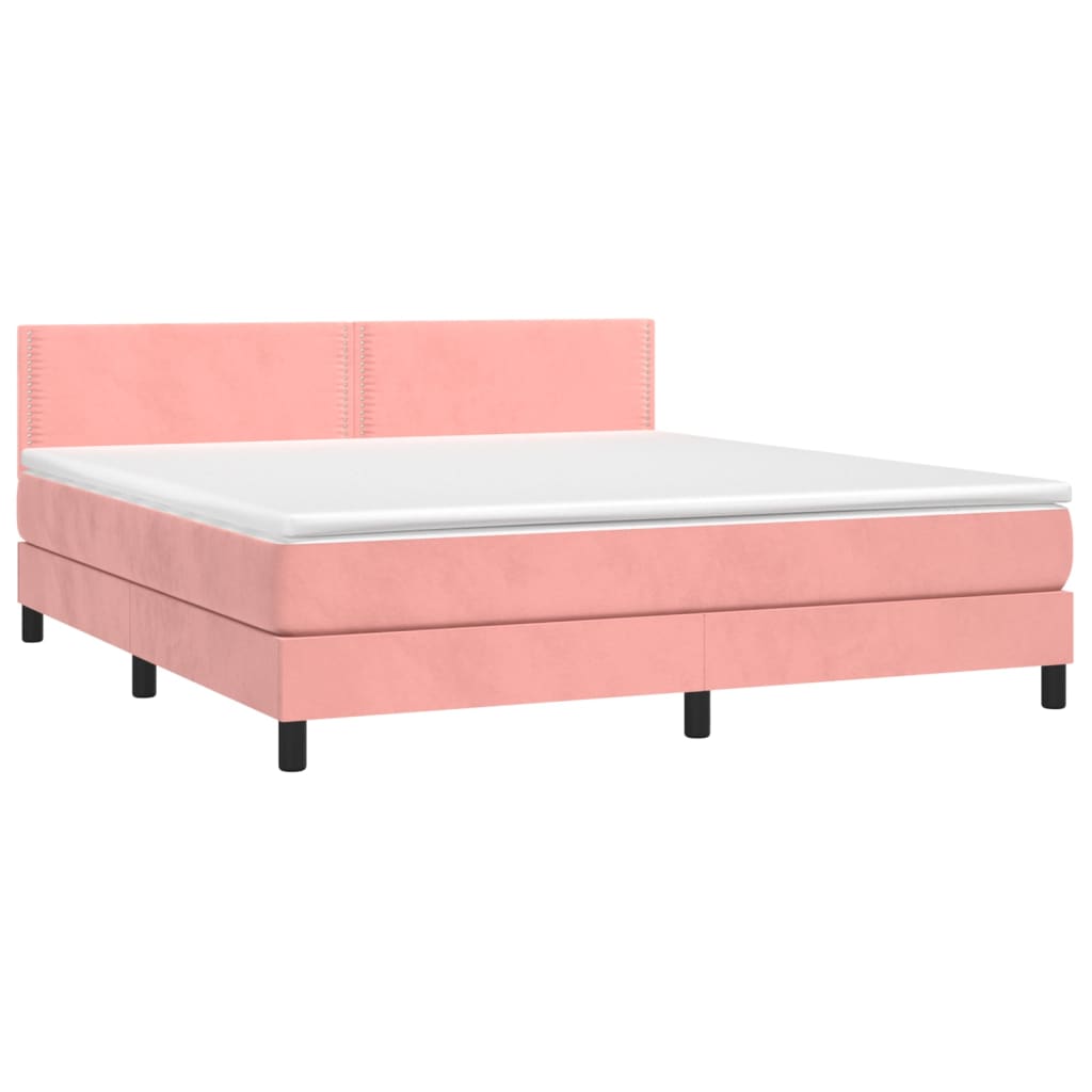 vidaXL Κρεβάτι Boxspring με Στρώμα & LED Ροζ 160x200 εκ. Βελούδινο