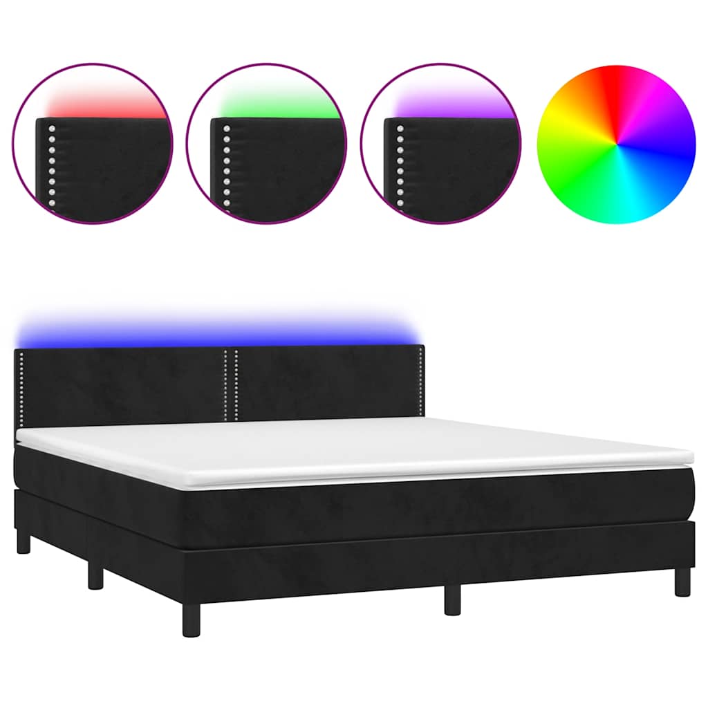 vidaXL Κρεβάτι Boxspring με Στρώμα & LED Μαύρο 180x200 εκ. Βελούδινο