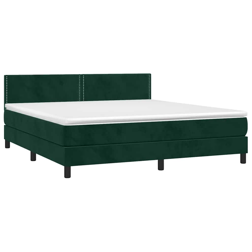 vidaXL Κρεβάτι Boxspring με Στρώμα & LED Σκ. Πράσινο 180x200εκ Βελούδο