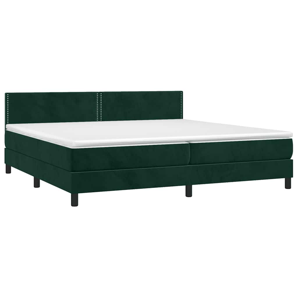 vidaXL Κρεβάτι Boxspring με Στρώμα & LED Σκ. Πράσινο 200x200εκ Βελούδο