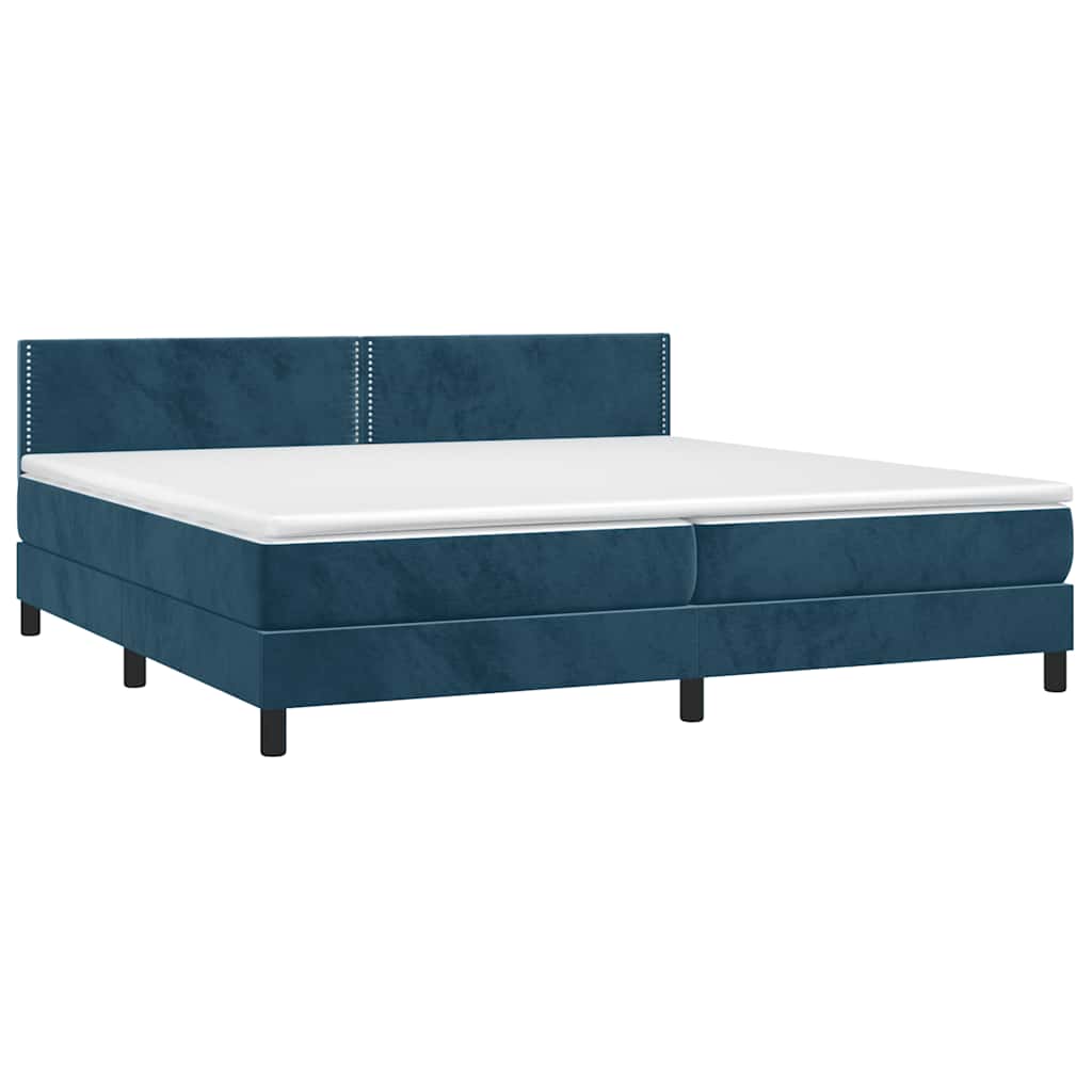 vidaXL Κρεβάτι Boxspring με Στρώμα & LED Σκ. Μπλε 200x200εκ. Βελούδινο