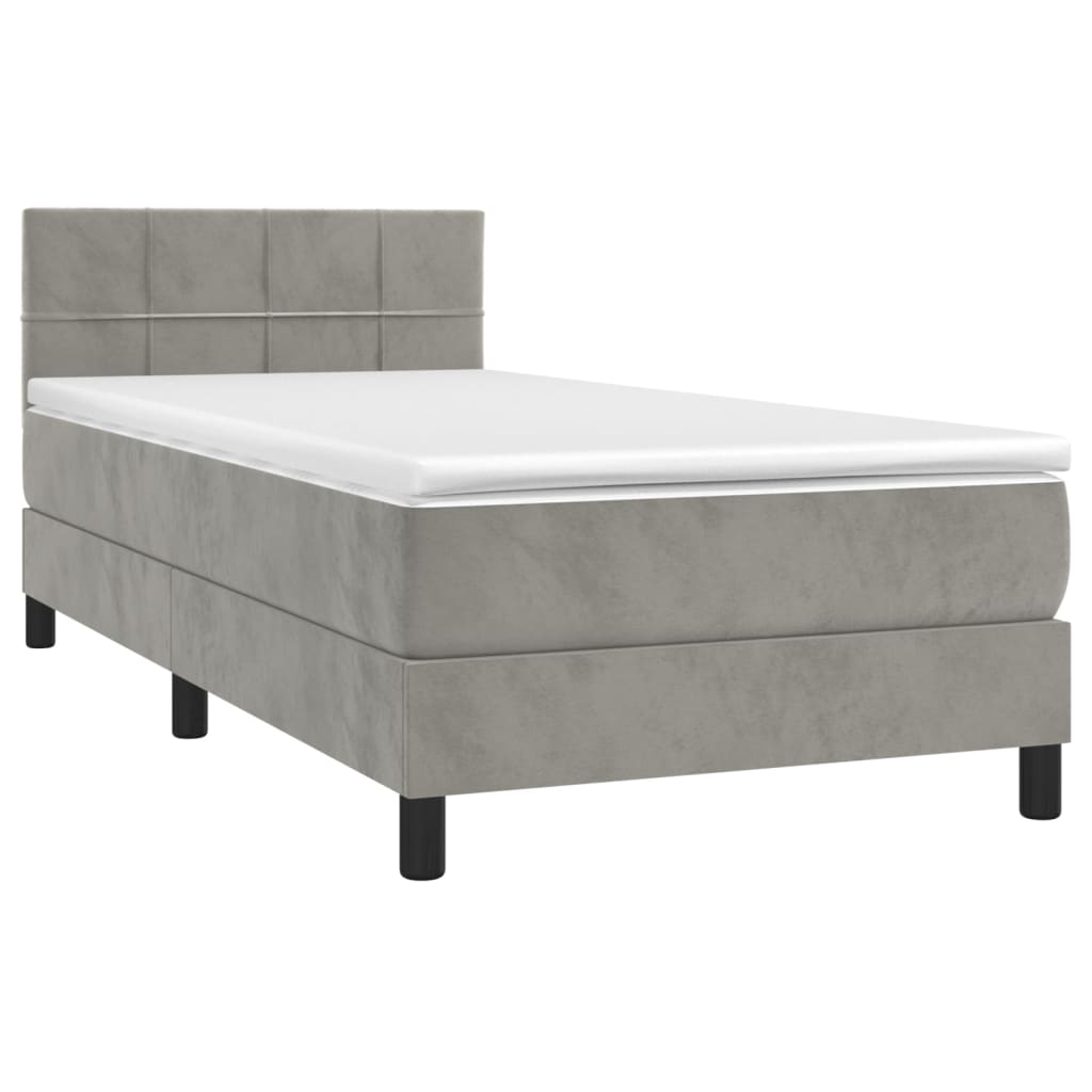 vidaXL Κρεβάτι Boxspring με Στρώμα & LED Αν.Γκρι 90x190 εκ. Βελούδινο