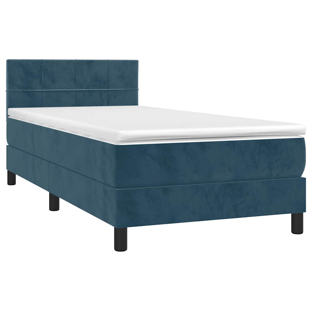 vidaXL Κρεβάτι Boxspring με Στρώμα & LED Σκ. Μπλε 90x190 εκ. Βελούδινο