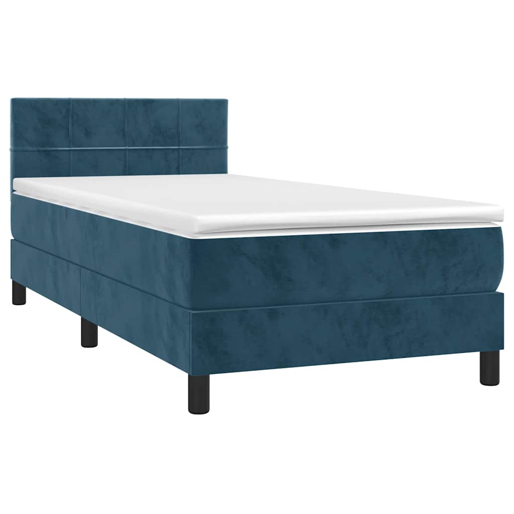 vidaXL Κρεβάτι Boxspring με Στρώμα & LED Σκ. Μπλε 100x200εκ. Βελούδινο