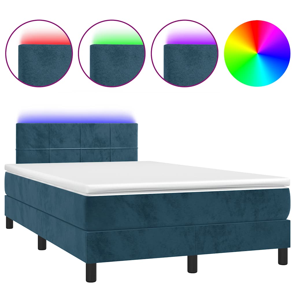 vidaXL Κρεβάτι Boxspring με Στρώμα & LED Σκ. Μπλε 120x200εκ. Βελούδινο