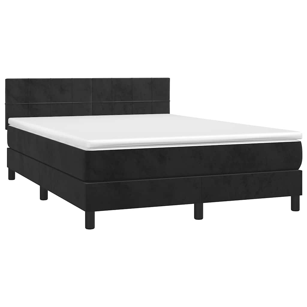 vidaXL Κρεβάτι Boxspring με Στρώμα & LED Μαύρο 140x200 εκ. Βελούδινο