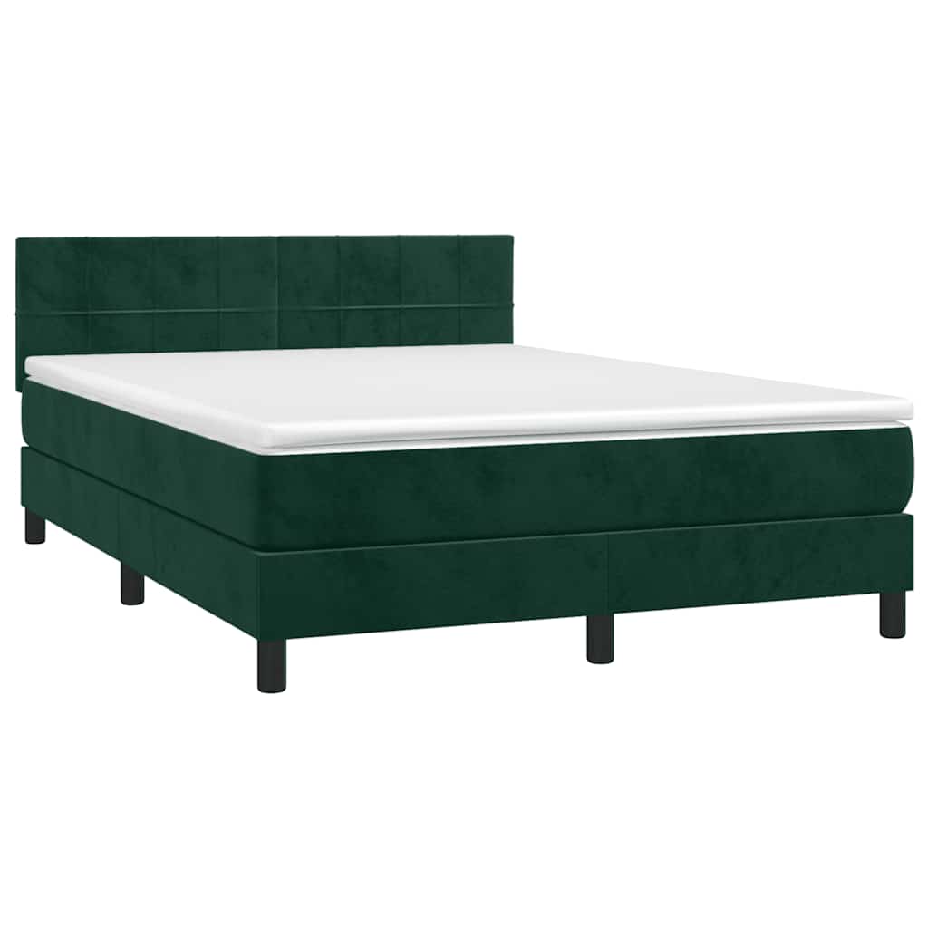 vidaXL Κρεβάτι Boxspring με Στρώμα & LED Σκ. Πράσινο 140x200εκ Βελούδο