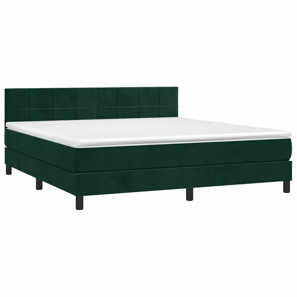 vidaXL Κρεβάτι Boxspring με Στρώμα & LED Σκ. Πράσινο 160x200εκ Βελούδο