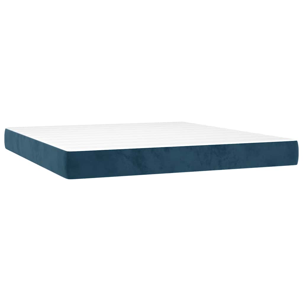 vidaXL Κρεβάτι Boxspring με Στρώμα & LED Σκ. Μπλε 160x200εκ. Βελούδινο