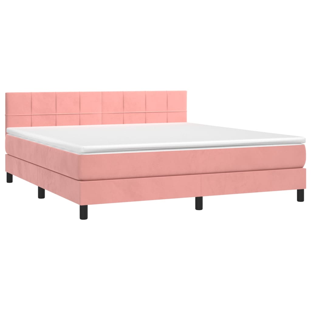 vidaXL Κρεβάτι Boxspring με Στρώμα & LED Ροζ 160x200 εκ. Βελούδινο