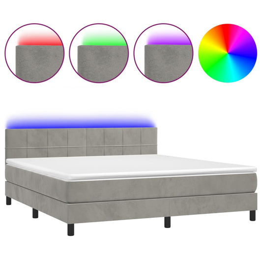 vidaXL Κρεβάτι Boxspring με Στρώμα & LED Αν.Γκρι 180x200 εκ. Βελούδινο