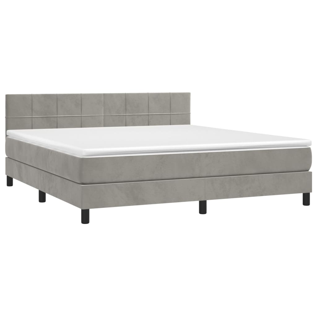vidaXL Κρεβάτι Boxspring με Στρώμα & LED Αν.Γκρι 180x200 εκ. Βελούδινο