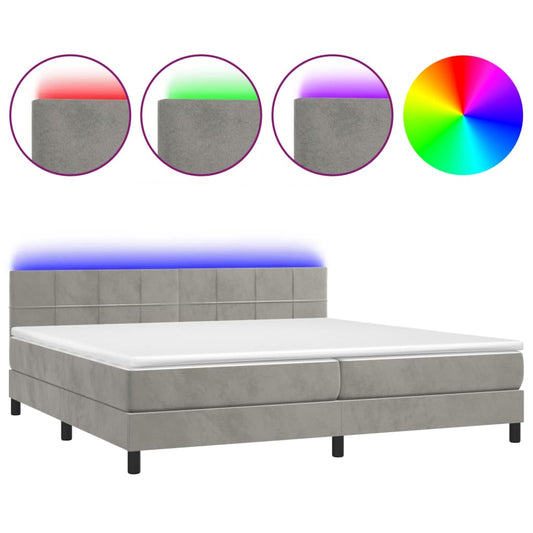 vidaXL Κρεβάτι Boxspring με Στρώμα & LED Αν.Γκρι 200x200 εκ. Βελούδινο